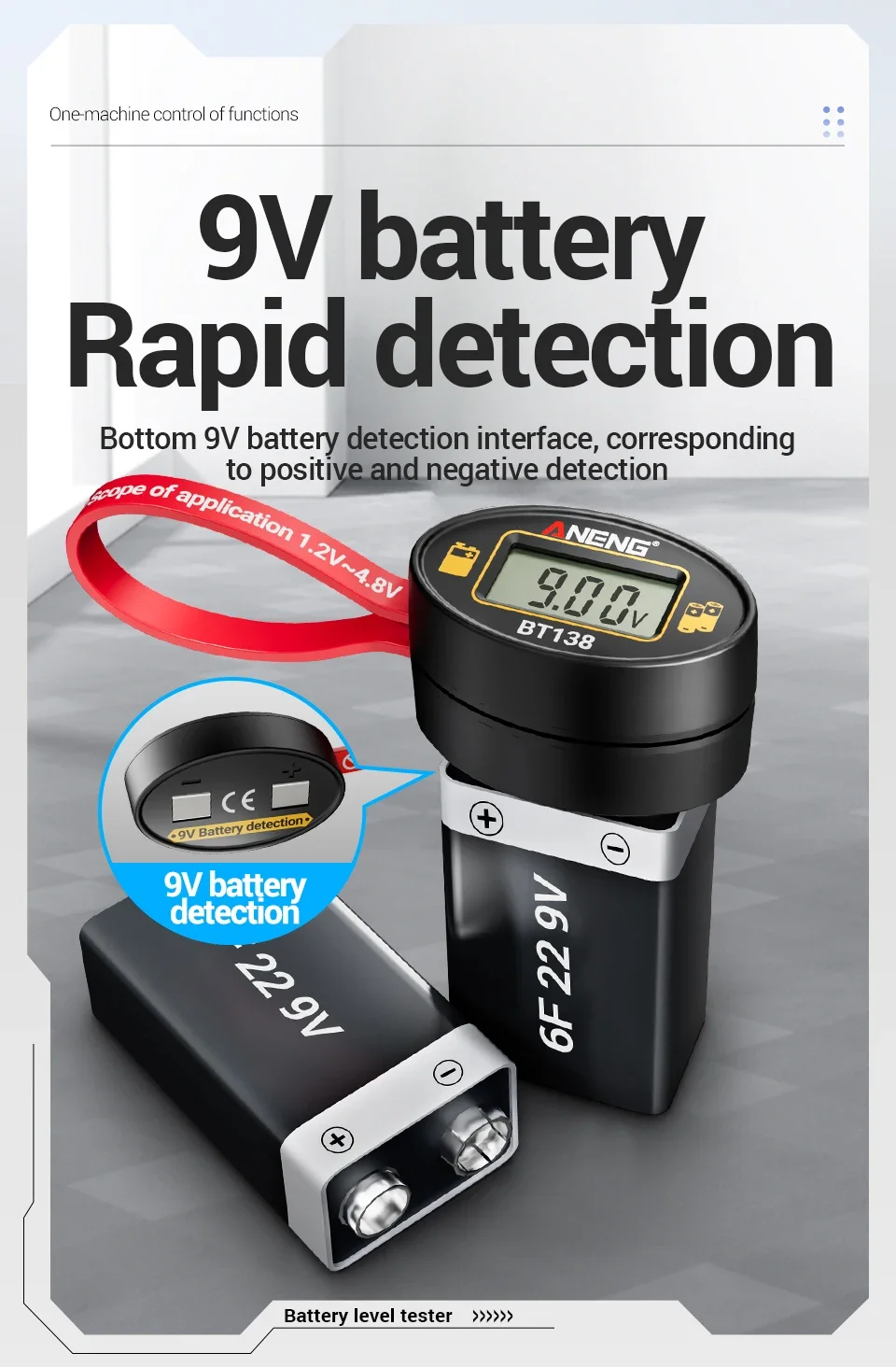 ANENG BT138 Kapazitätstester LCD Universeller Batterieprüfer für AA AAA C D 9V 1,5V Lithium- und Knopfzellenbatterien – Detail 6