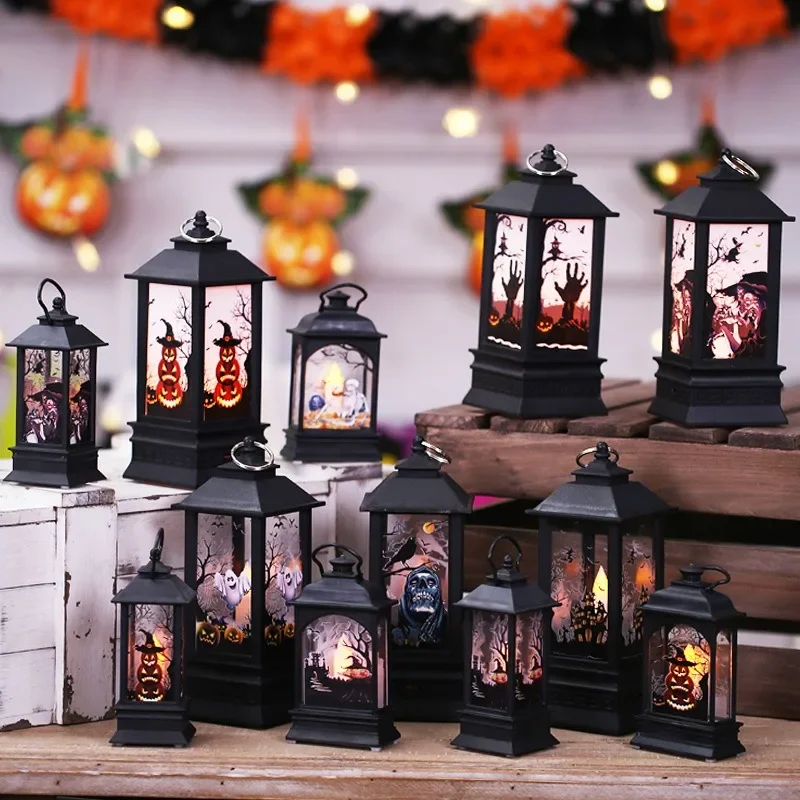 2025 Halloween Decorations Wind Lanterns Ornaments LED Electronic Black Candle Lights Festive Mood Dress Up Plastic Props 1pcs