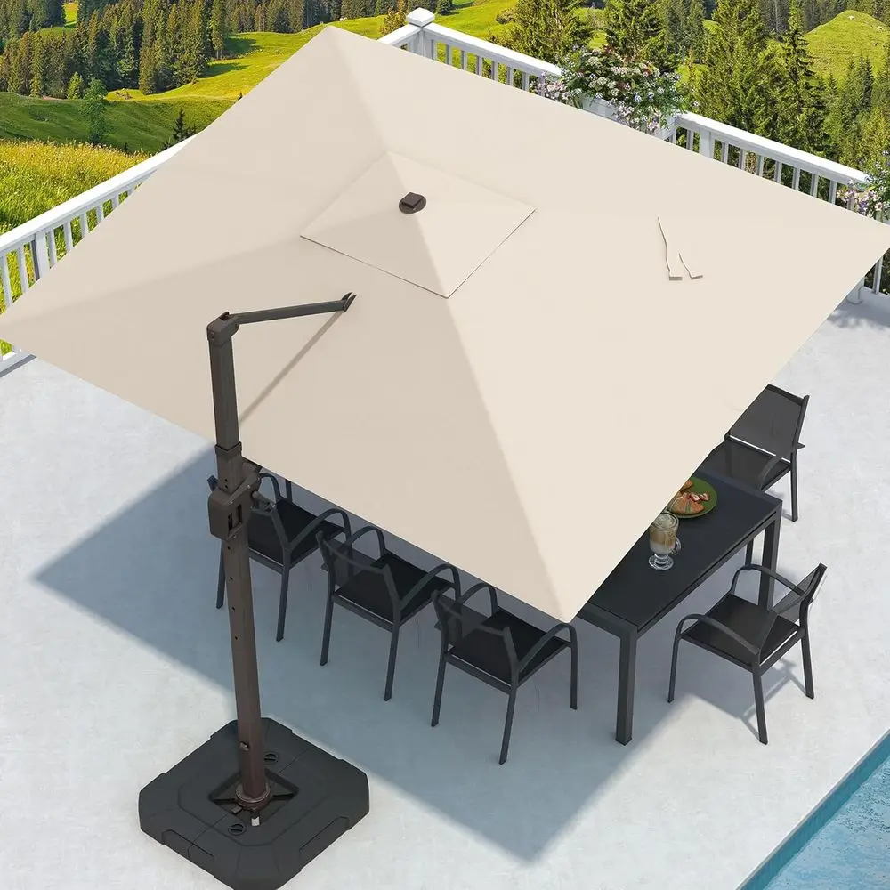 

9' X 12' Cantilever Patio Umbrella with Base Included, Regular Outdoor Large Umbrellas with 7 Sections Adjustable 360° Rotation