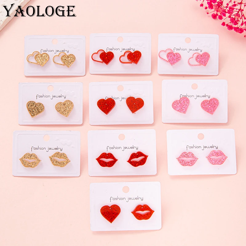 

YAOLOGE 2024 New Simple Classic Glitter Love Lip Earrings Acrylic Material Women's Romantic Elegance Eardrop Wedding Gift