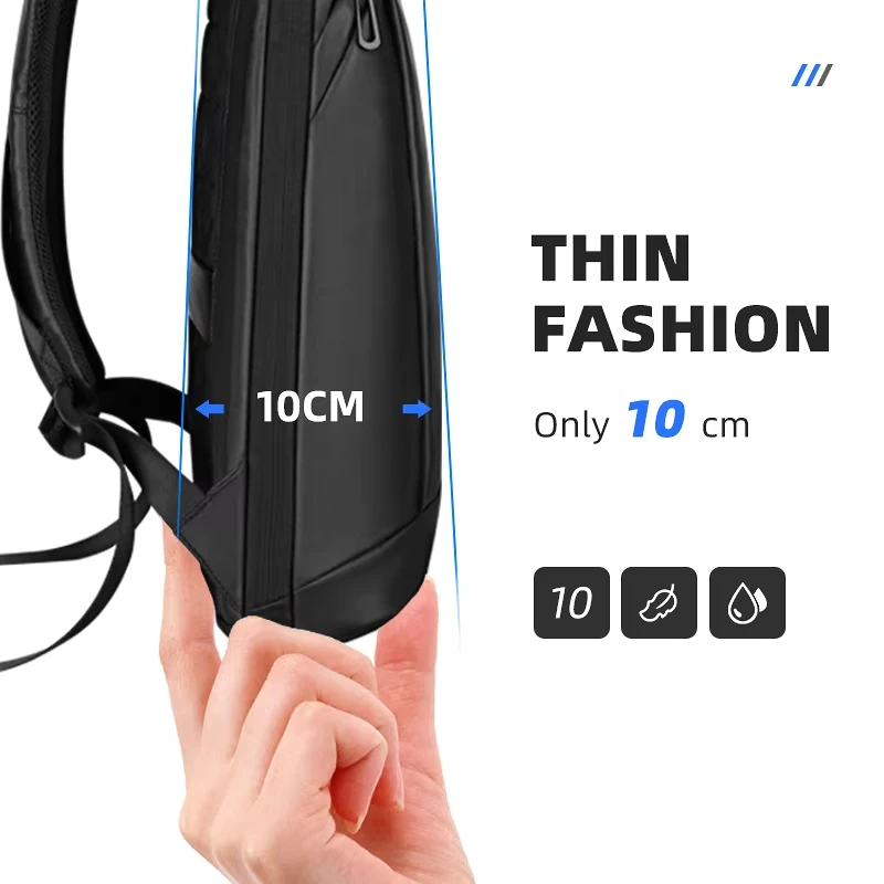 Men's Fashion Backpack Thin Backpack For Laptop 15.6in Waterproof Minimalist Backpack Ykk Zipper Waterproof Fabric