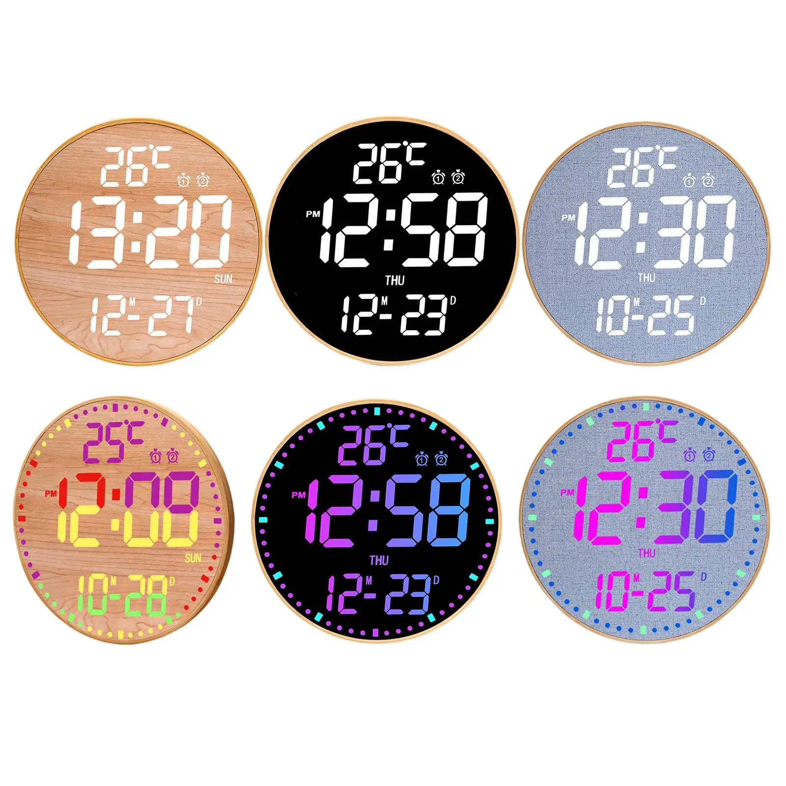 Digital Wall Clock Date Display Wear Resistant Brightness Adjustment LED Alarm Clock for Home Bedroom Kitchen Living Room Office