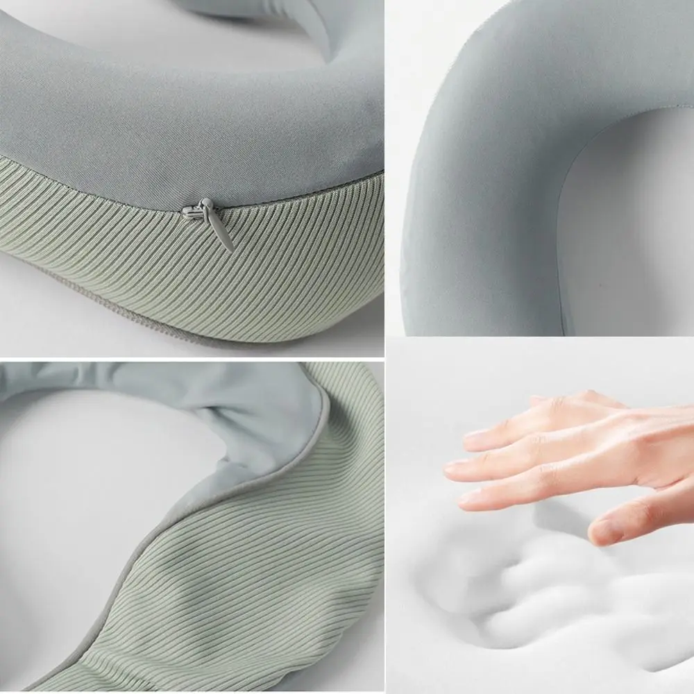 U-shaped Travel Neck Pillow Adjustable Supports Head Neck and Chin Memory Foam Pillow Soft Drawstring Bag