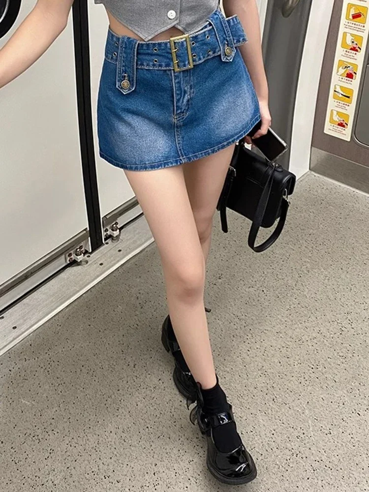 All-match High Waist Zevity Short Skirts Fashion Woman Y2k Mini Wrap Hips Dress Female Blue Black Denim A Line Skirts Large Size