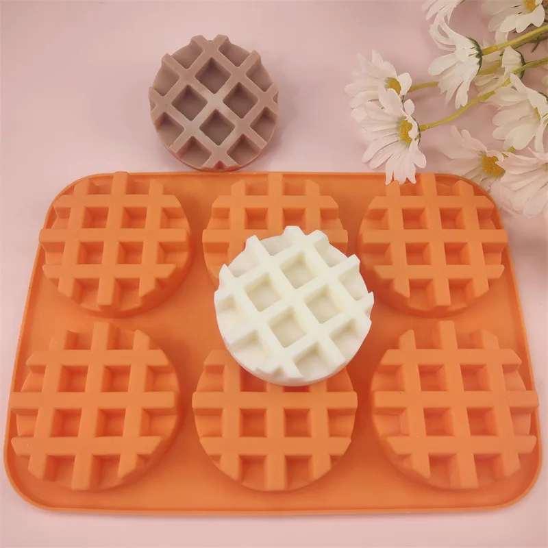 รอบเค้กวาฟเฟิลแม่พิมพ์ซิลิโคน DIY 6 Cavity บิสกิตคุกกี้ช็อกโกแลตเค้กขนมเค้กแม่พิมพ์ Bakeware เครื่องมือสบู่เทียนตกแต่งแม่พิมพ์