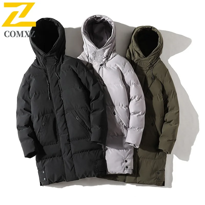 

COMXZ Brand Luxury Mens Long Padded Jacket Korean Style Cold Resistant Jackets Knee Length Lightweight Winter Padding Coat