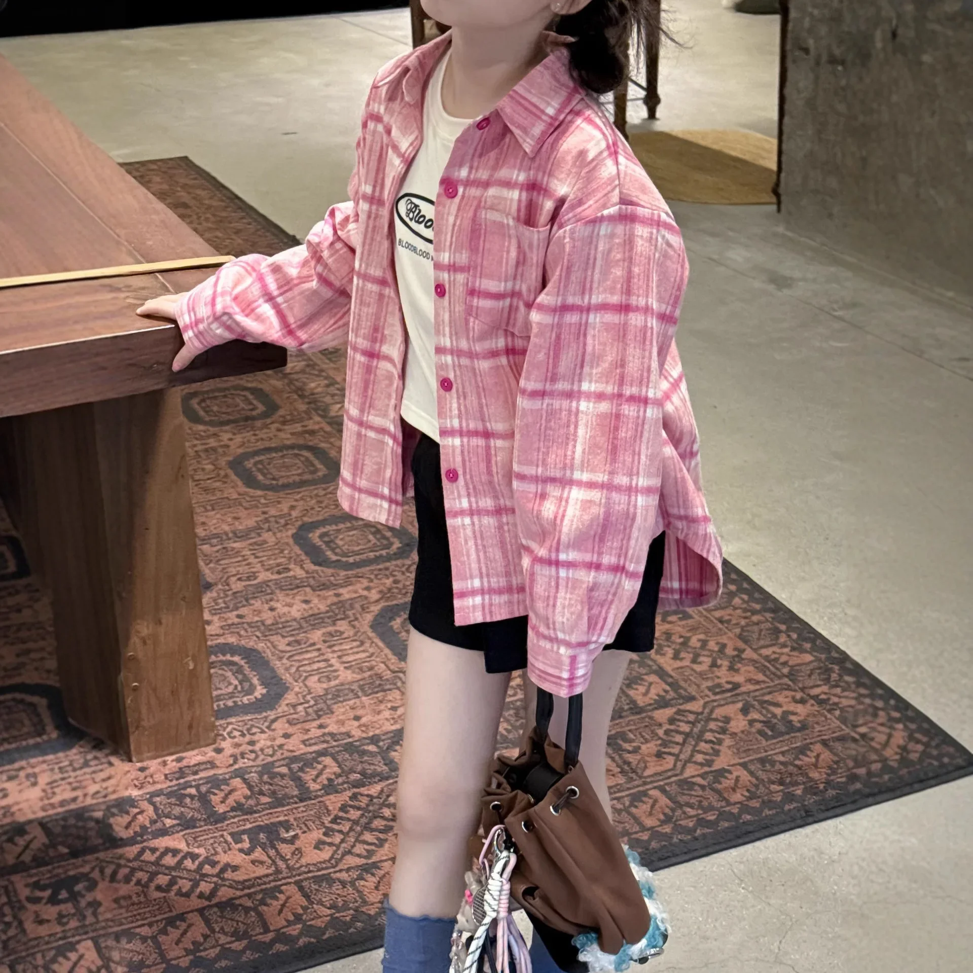 

Girls Shirt 2025 Autumn New Childrens Clothing Korean Style Girls Baby Fashion Sweet Plaid Shirt Casual Simple and Daily