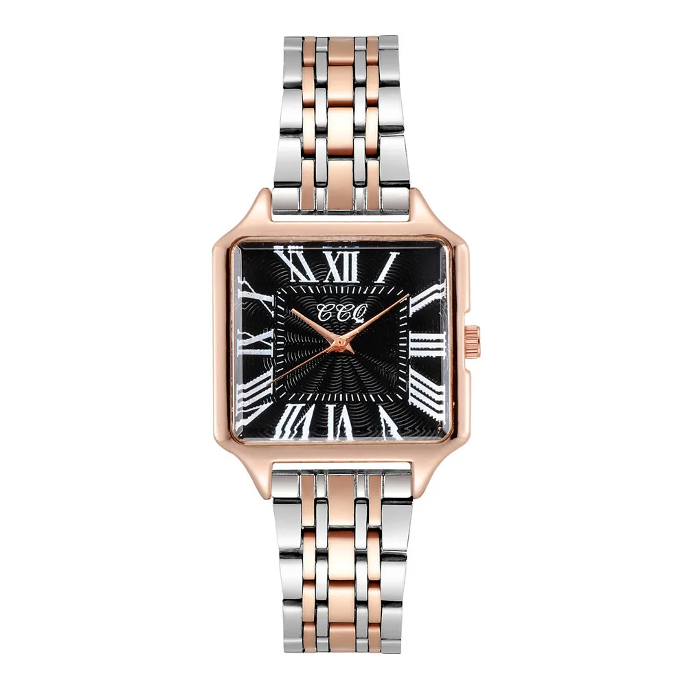 หรูหราผู้หญิงทรงสี่เหลี่ยมจัตุรัสเหล็กสายนาฬิกา2023อินเทรนด์โรมันขนาดควอตซ์แฟชั่นของผู้หญิงนาฬิกา