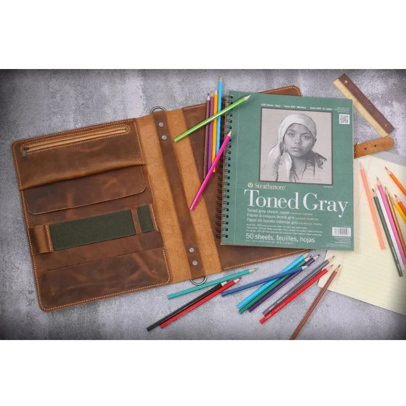 A+Personalisierte A4-Skizzenblock-Hülle, Skizzenbuchhülle aus Leder für Strathmore Skizzenbuch-Skizzenblock 9x12 W06-LSN912B