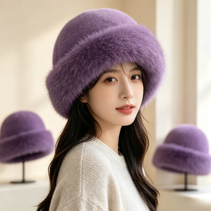 3-Piece Set Women's Fluffy Hats for Fall/Winter, Windproof and Warm Thicken Winter Ear Flapper Fisherman Hats