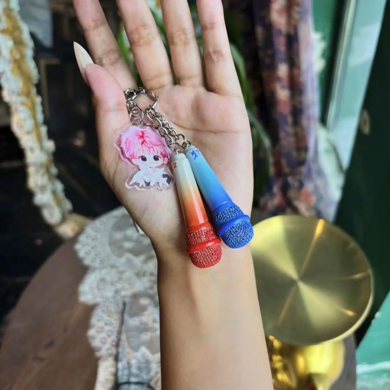 Ziyu Concert Microphone Cosplay Pendant Creative Homemade Metal Support Keychain Hanging Material Collection for Friends