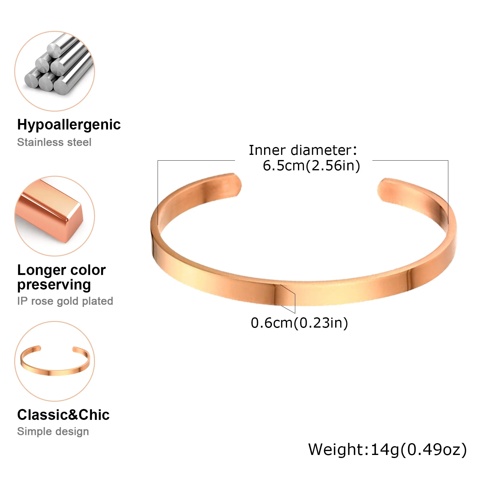 Vnox Simple 3mm-10mm Bangles for Women Men, Classic Glossy Stainless Steel Open Cuff Bracelets, Unisex Plain Wristband image 3