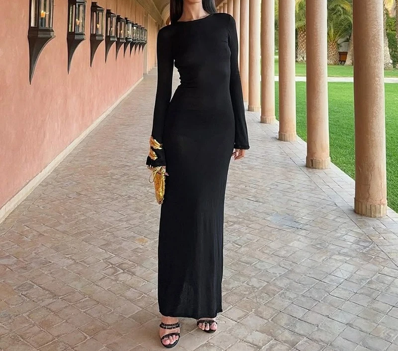 

2025 Autumn New Fashion Style Micro Transparent Sexy Large Back Strap Dress for Women