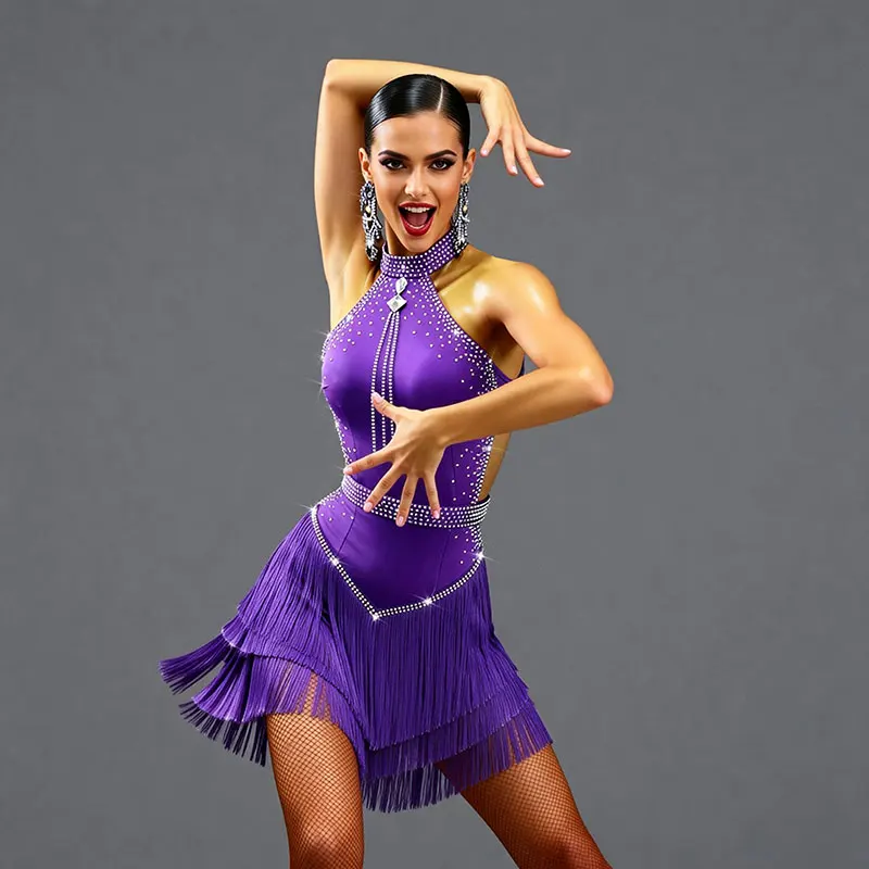 Female Professional Latin Dance Dress New Style Competition Table Performance Clothing Tassel Dress Art Exam Flower Dress Women