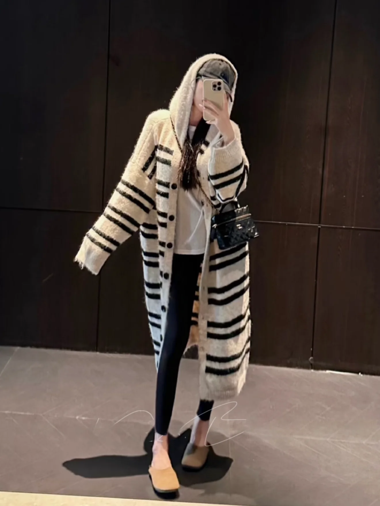 

Ladies Long Knitted Hoodie Cardigan Striped Loose Fit Autumn Winter Warm Slimming Sweater Commute Sle Faion Korean