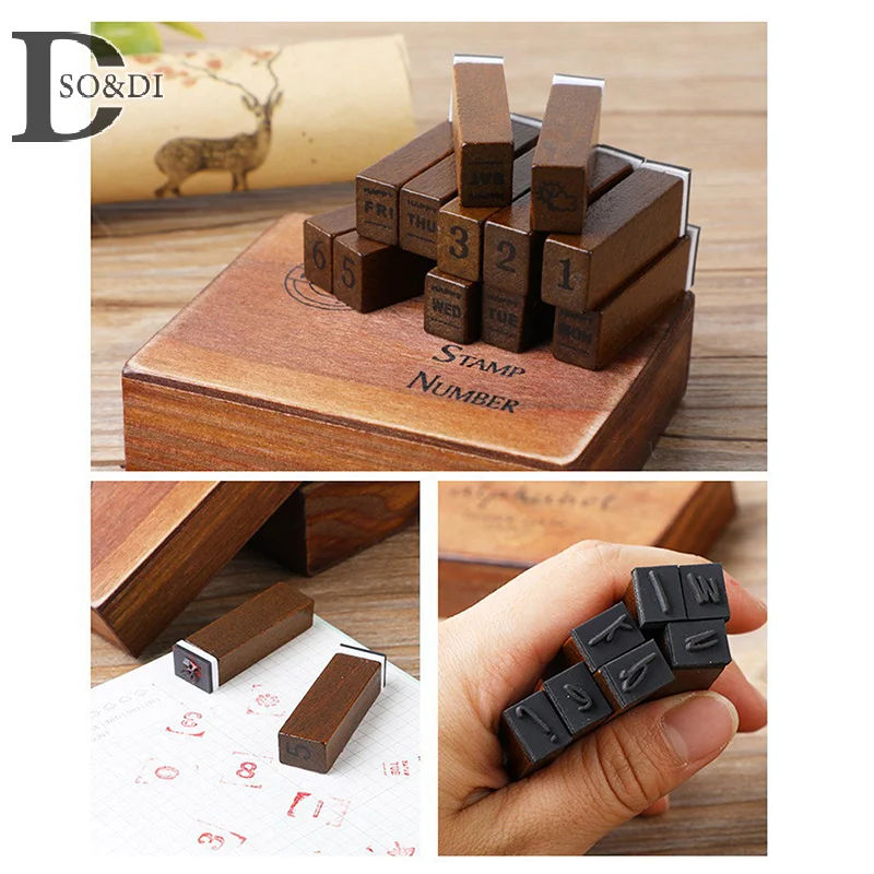 28Pcs A--Z Alphabet Stamps Vintage Wooden Rubber Letter Standard Stamp Set For Craft Card Making Planner Scrapbooking Journals