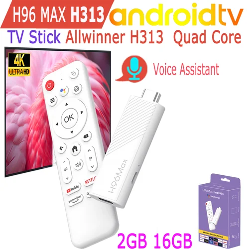 Imagen 1 del producto H96 Max H313 Android TV Stick Allwinner Quad Core 4K HDR Wifi6 asistente de voz RAM 2GB ROM 8GB 16GB reproductor multimedia Smart TV Box