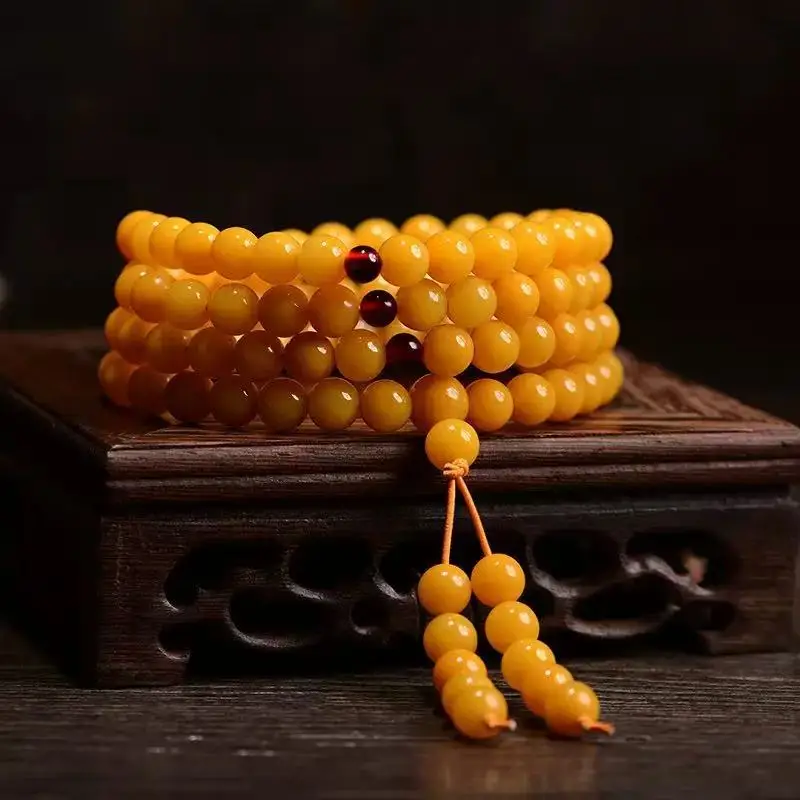 108-bead bracelet, second-generation chicken oil yellow old multi-loop necklace, blood , amber for men and wome