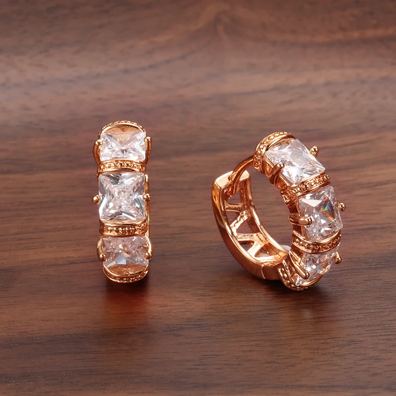 Kinel Trendy 585 Rose Gold Color Hoop Earrings For Women Vintage Bride Wedding Jewelry Luxury Cubic Zirconia Earrings New 2022 image 5