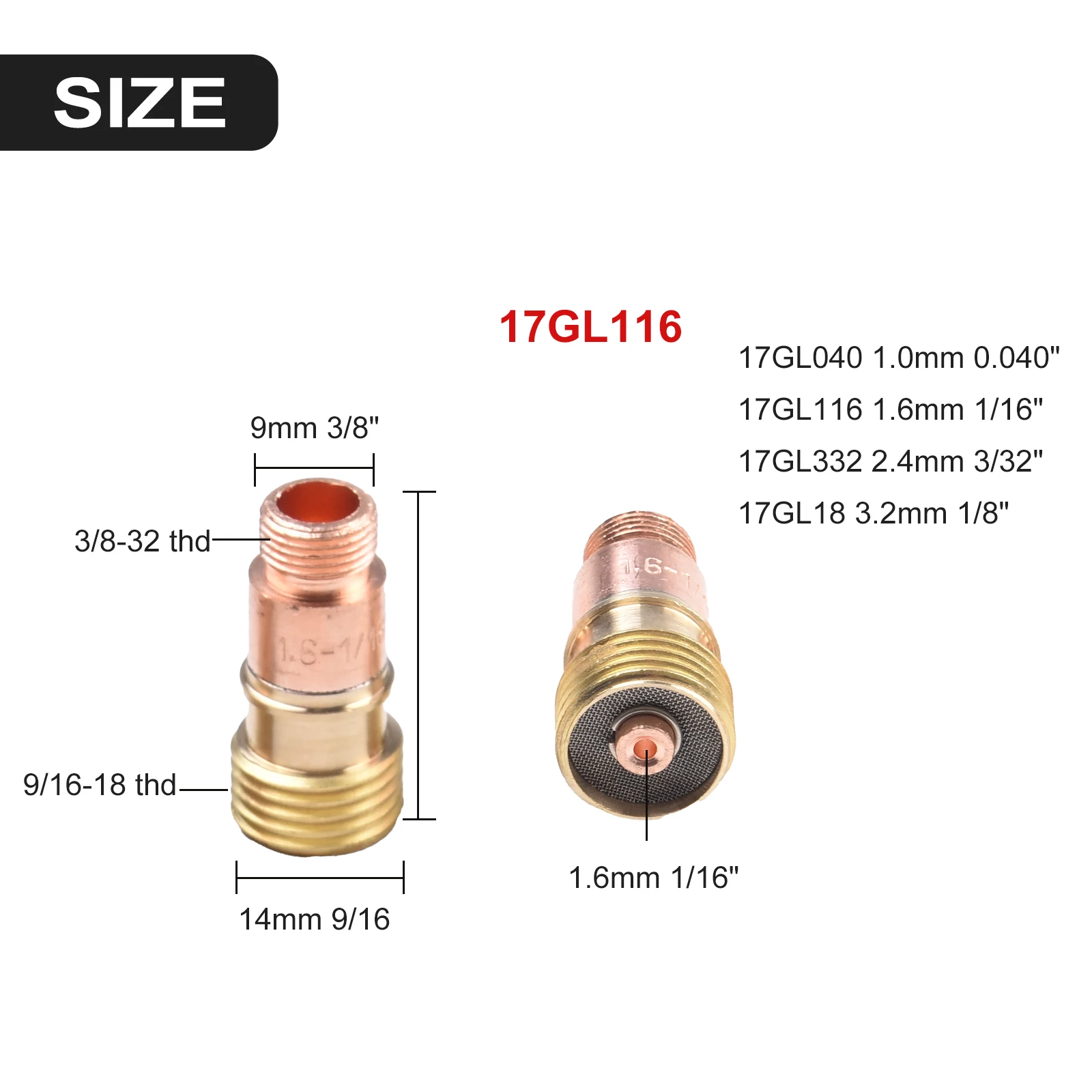 TIG Gas Lens 17GL116 1/16'' & ?1.6mm 10N23S Kit Fit WP 17 18 26 TIG 10pk Practical Tools Accessories