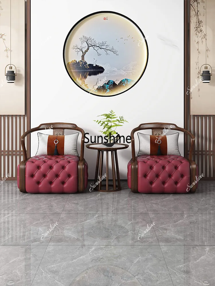 New Chinese leisure chair three-piece solid wood armchair