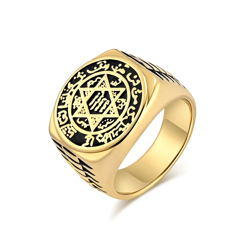 Punk Rock Titanium Steel 12 Constellations Star of David Amulet Round Rings for Men Jewelry Gold Silver Color Drop Shipping