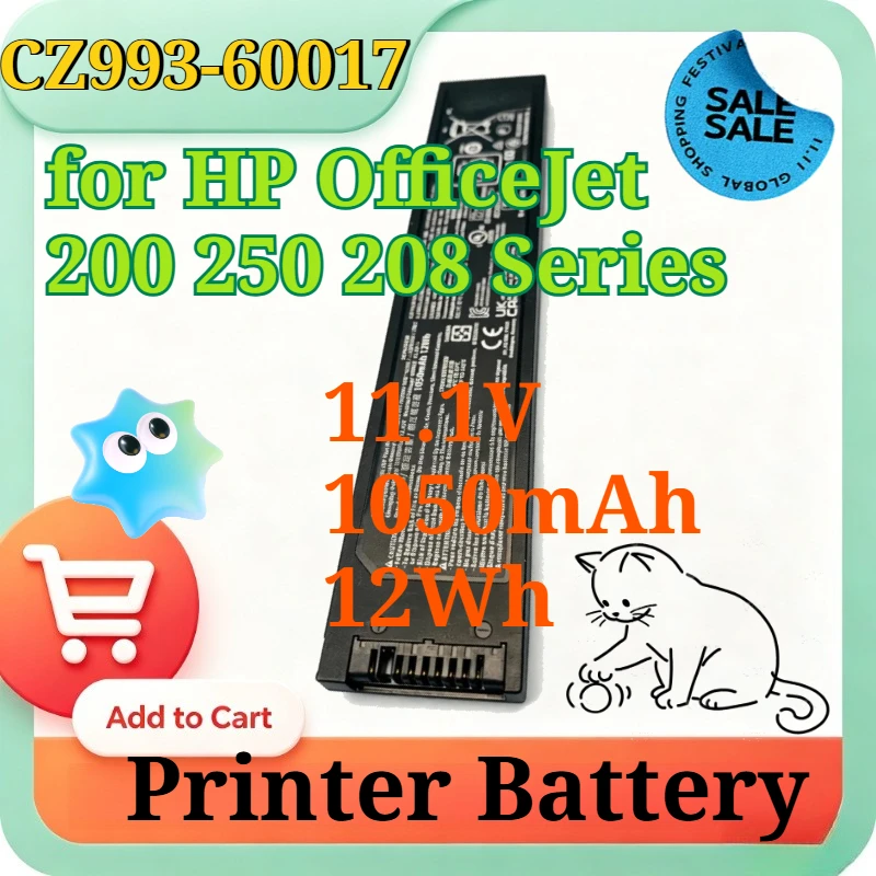 

New CZ993-60017 11.1V 1050mAh 12Wh M9L89A CZ993A Li-ion Replacement Battery for HP OfficeJet 200 250 208 Series Mobile Printer