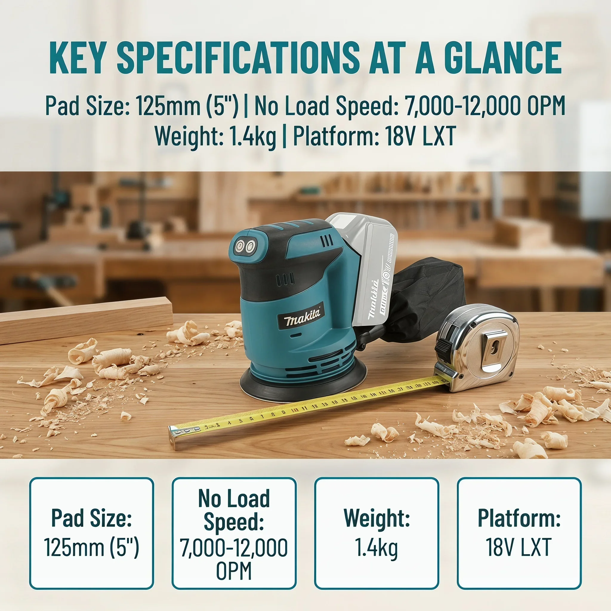 Makita DBO180Z 18V Lithium Ion Cordless Random Orbital Sander Woodworking Sanding Putty Polishing Bare Tool