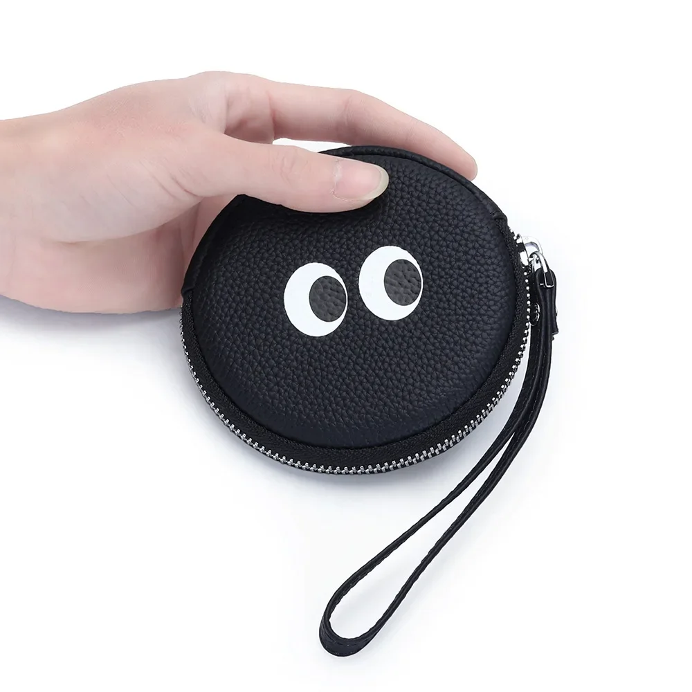 Women Genuine Leather Wallets Coin Purses Circle Purse Soft Cowhide Storage Bag for Women Mini Cute Big Eye Coin Bag Card Holder view 4