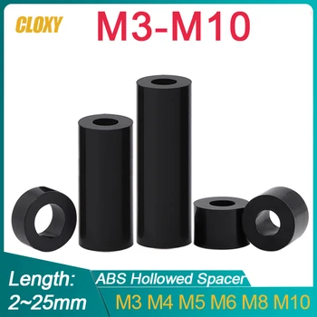 10/ 20/ 50pcs M3 M4 M5 M6 M8 M10 블랙 ABS 비 Hollowed 나일론 스페이서 둥근 중공 스탠드 오프 와셔 PCB 보드 나사