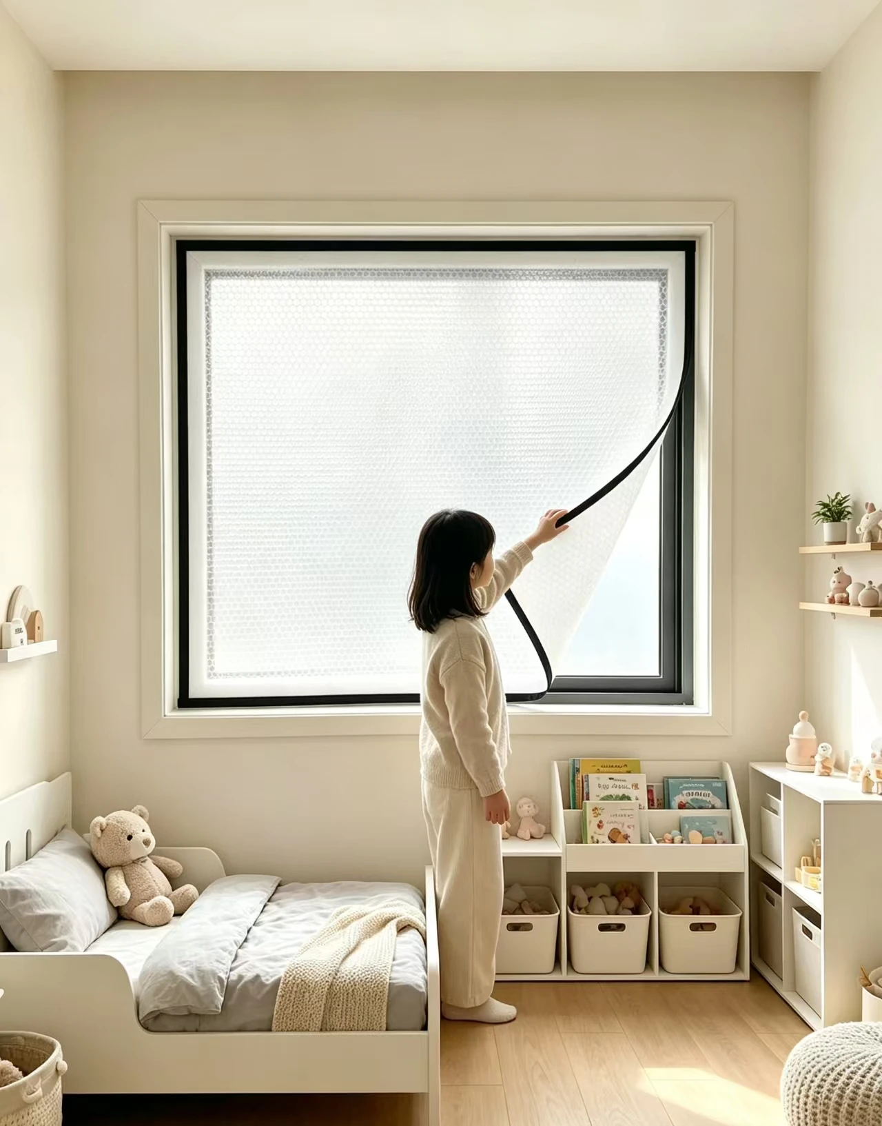 Winter energy-saving window sealing curtain, windproof and warm, double-layer thick black edging, tool free installation
