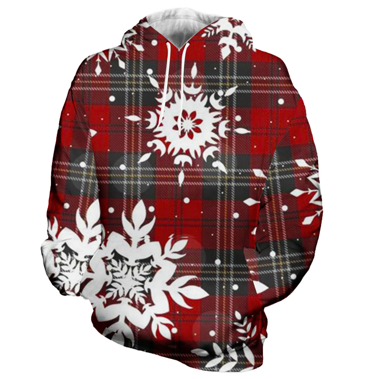 

Oversize Casual Man's Hoodies 2023 New Plaid Snowflake Print Christmas Pullovers Harajuku All Matc Loose Male Hooded Sweatshirt