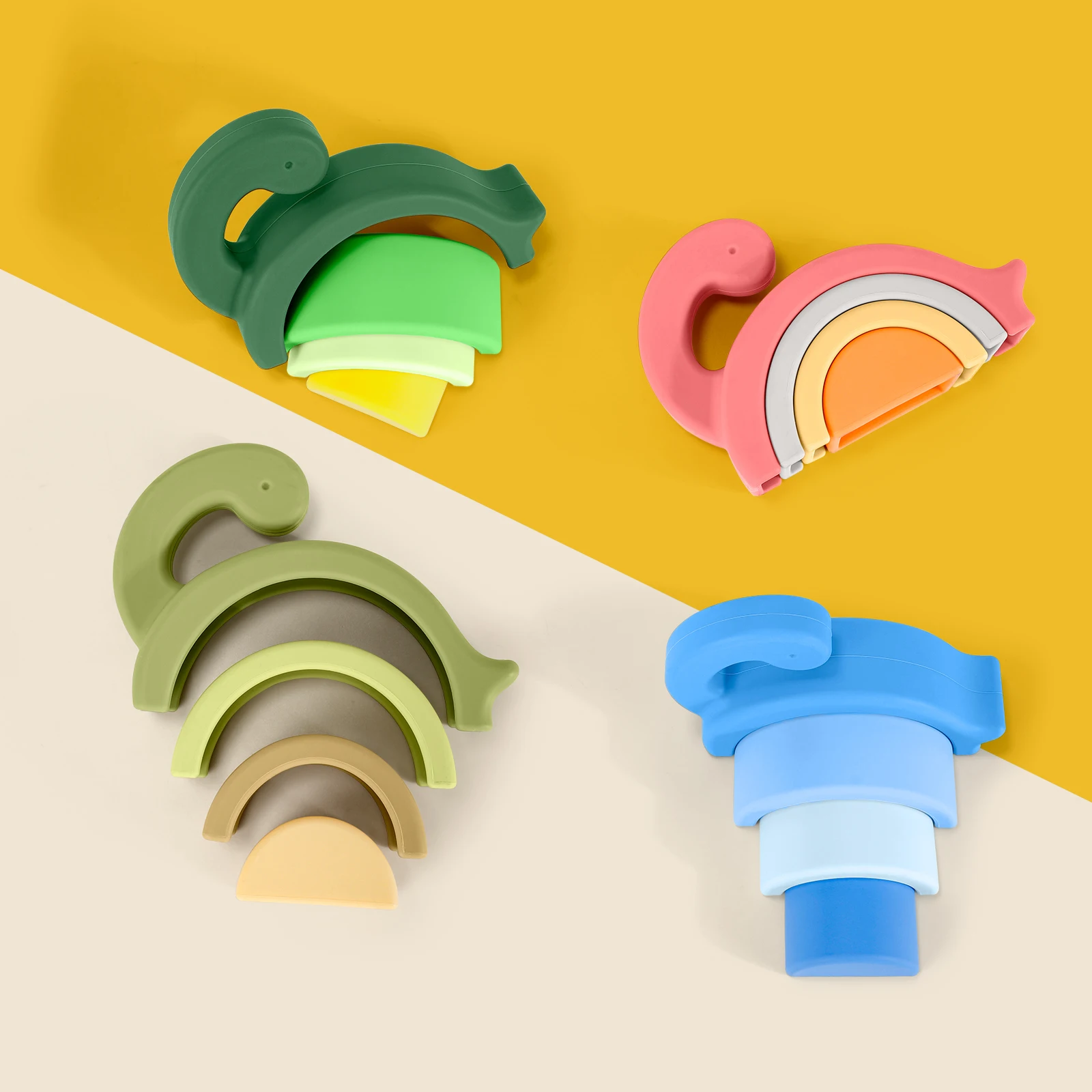 1 مجموعة ديناصور على شكل سيليكون اللبنات طفل التراص اللعب التعليمية لعبة مونتيسوري للطفل لينة الإبداعية Playset