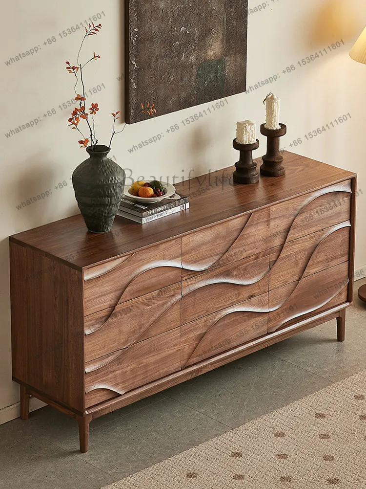 

Североамериканский черный орех с девятью ящиками, скандинавский простой домашний шкаф для хранения из цельного дерева для гостиной