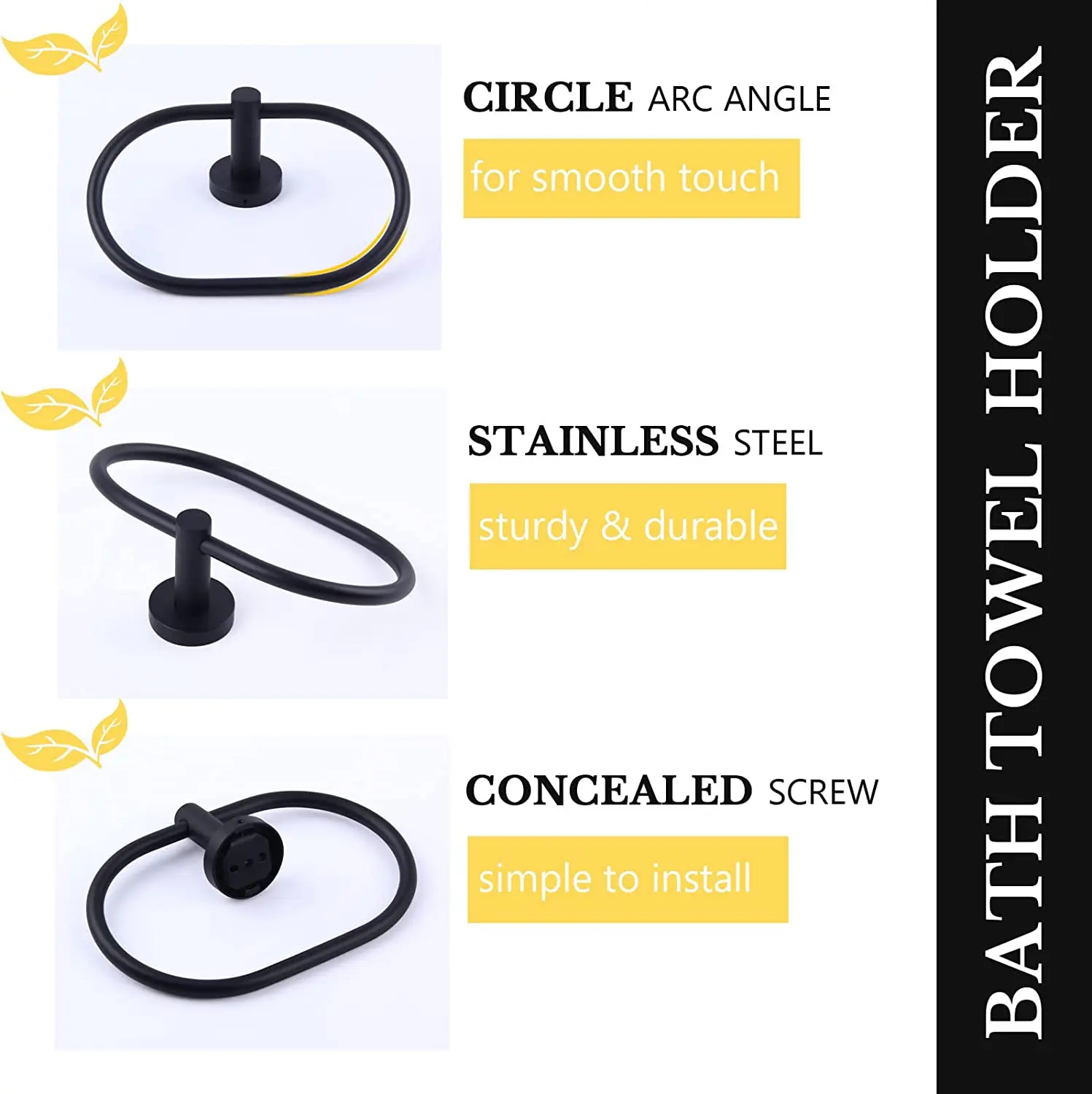 Handtuchring, schwarzer Edelstahl, drehbarer Handtuchhalter, Küche, Badezimmer, Zubehör, Aufbewahrungsschiene für Zuhause, platzsparender Handtuchhalter – Detail 4