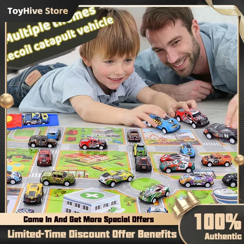 New Mini Alloy Pull-Back Car Boys Children'S Bouncing Car Simulation Fall-Resistant Model Toy Car Kindergarten Birthday Gift Set