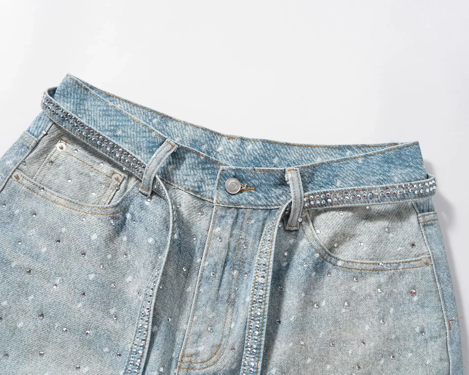 Pop ฤดูร้อนใหม่แฟชั่นผู้ชาย Casual ล้าง Vintage Splashed หมึกสีขาวตรงกางเกงยีนส์กางเกงขาสั้น Slim Denim กางเกงขาสั้นชายผู้ชาย Street