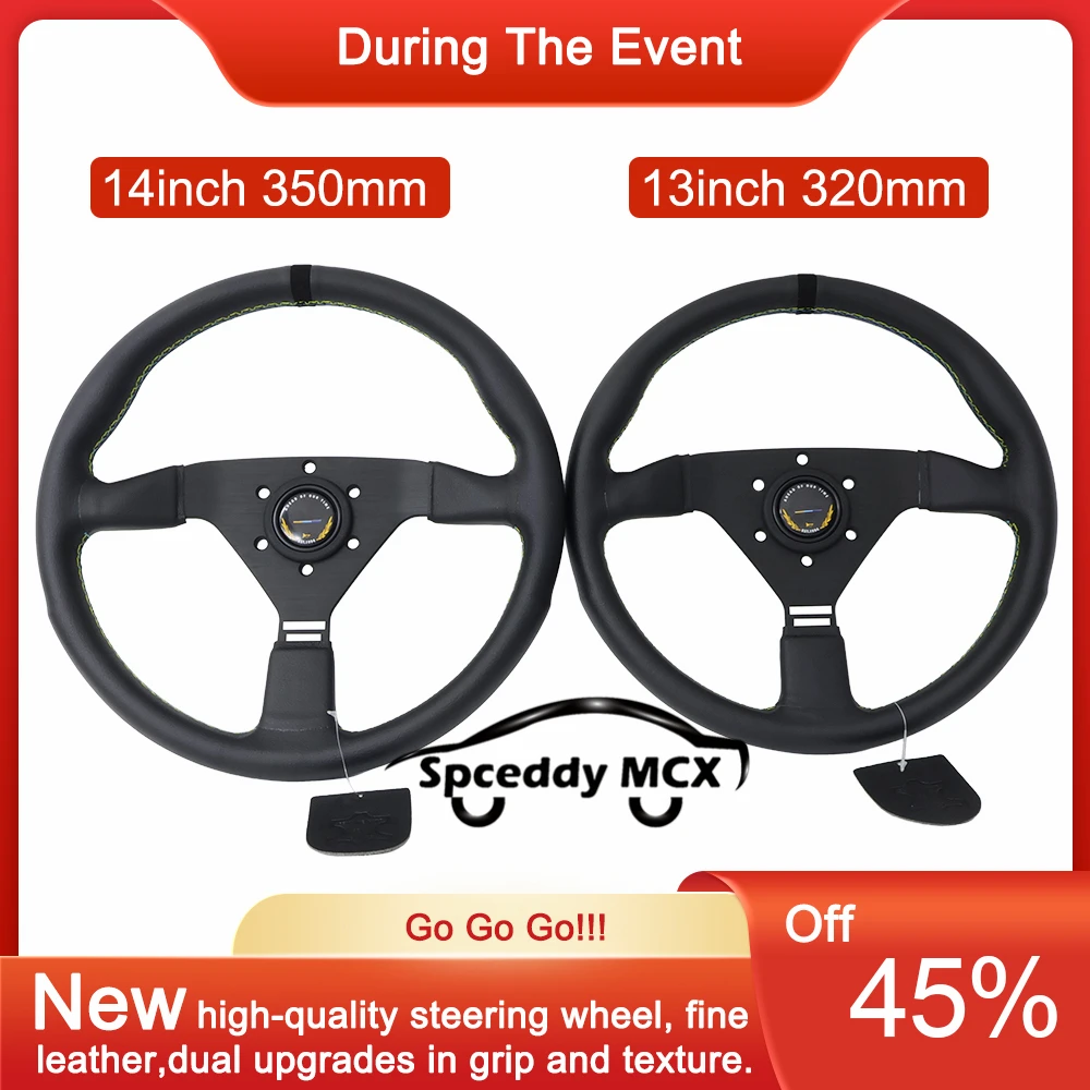 

GM Series Linkage Style 13inch 320mm 14inch 350mm Racing Steering Wheel JDM Flat Real Leather Car Sport Steering Wheel