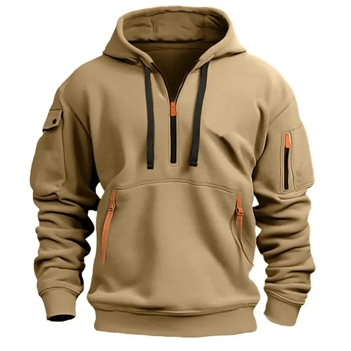 Autumn winter men's leisure sports multi-zip arm pocket hoodie jumper hoodie