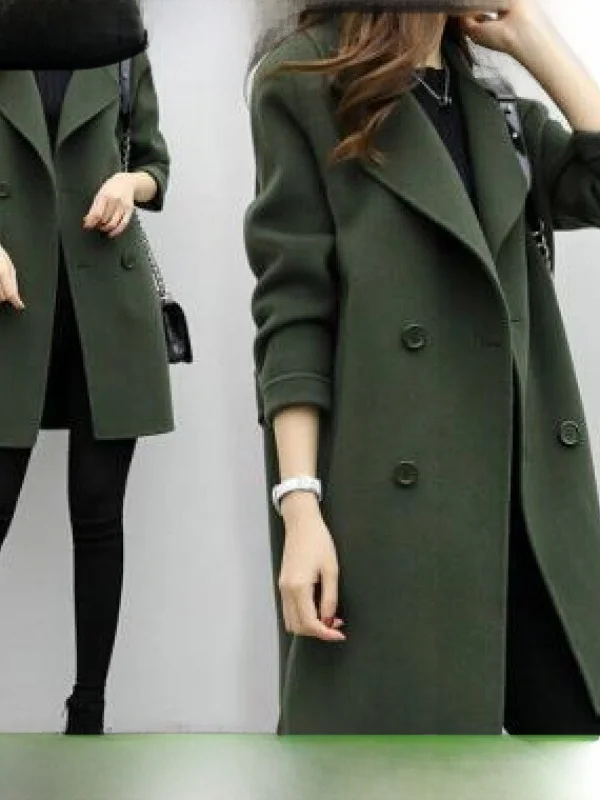 Autumn Winter Women's Casual Fashion Coat Jacket Sweet Style Loose Fit Woolen Coat Long Sleeve Pure Color for Women