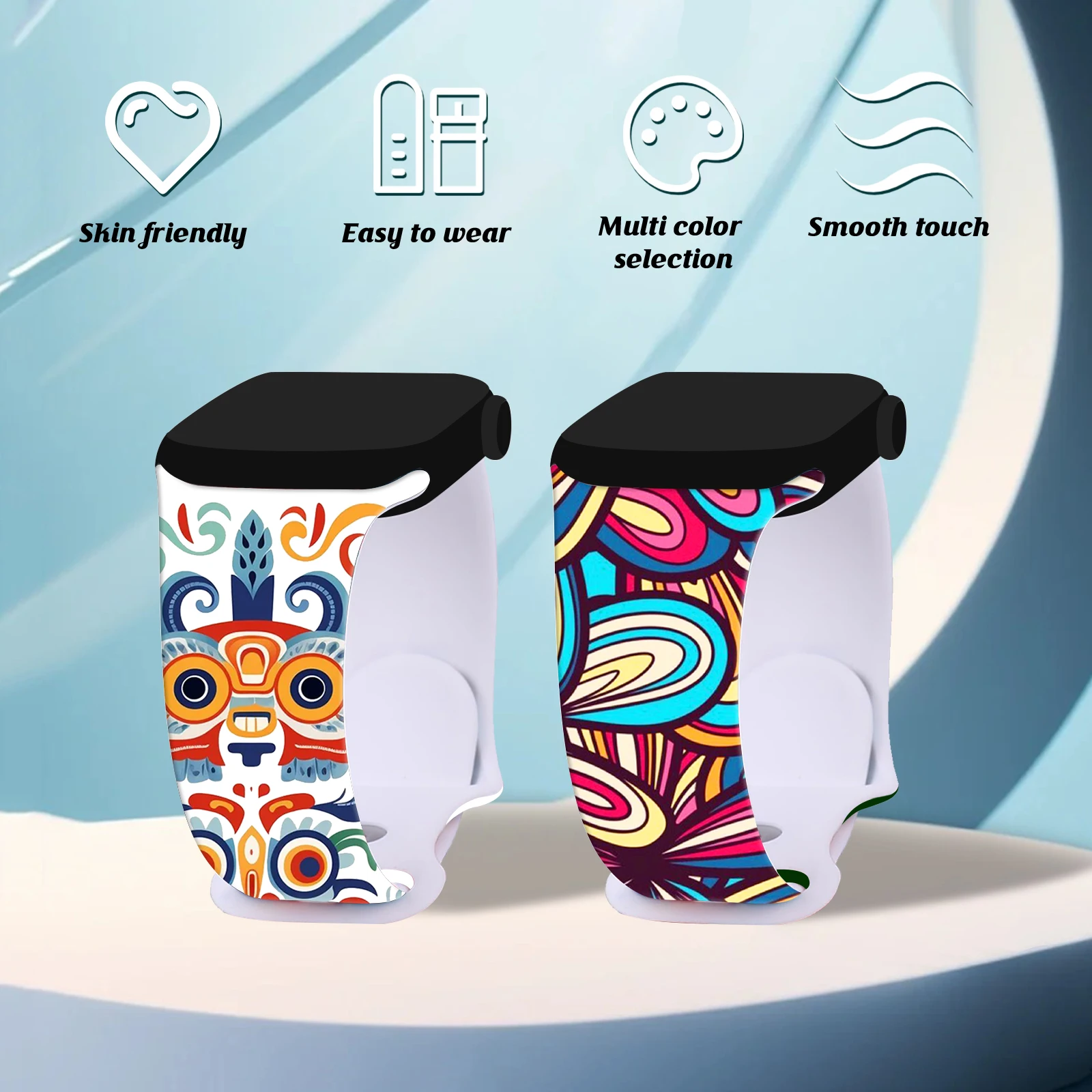 Cinturino colorato con stampa serie Totem per Apple Watch 11/10/9/SE, cinturino di ricambio in silicone morbido impermeabile per 46 mm/45 mm/44 mm/42 mm