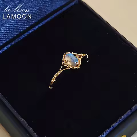LAMOON Retro Bijou Wedding Engagement Natrual Moonstone Ring For Women 925 Sterling Silver Gold Plated Fine Jewelry Accessories