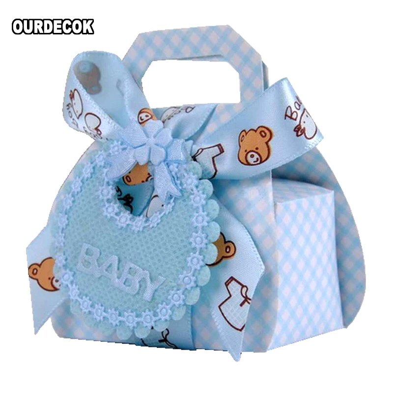 

24pcs/lot Bear Shape DIY Paper Wedding Gift Christening Baby Shower Party Favor Boxes Delicate Candy Box with Bib Tags & Ribbons