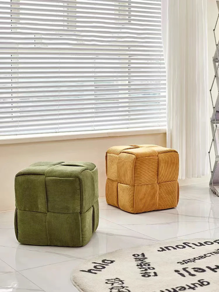 Corduroy Bench Hallway Ottoman Footrest Furniture Shoe Changing Bench Small Square Stool Headboards Pouf Bench Sofa Stool