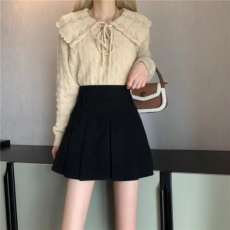 Winter Simplicity Pleated Solid Color High Waist Mini Dress Women Clothes Preppy Style Zipper Skirt Femme Casual Thick Pleats