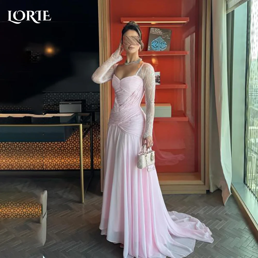 

LORIE Elegant Colorful Lace Party Gowns A-Line Appliques Long Flared Sleeves Formal Dresses Long Brithday Party Gown Prom Dress