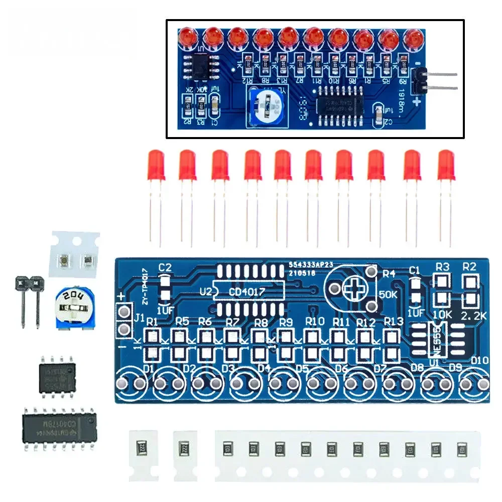 Programmable Running LED Flow Light DIY Kit Using NE555 Timer & CD4017 IC - Oscillator, Capacitor, and Clock Control Board
