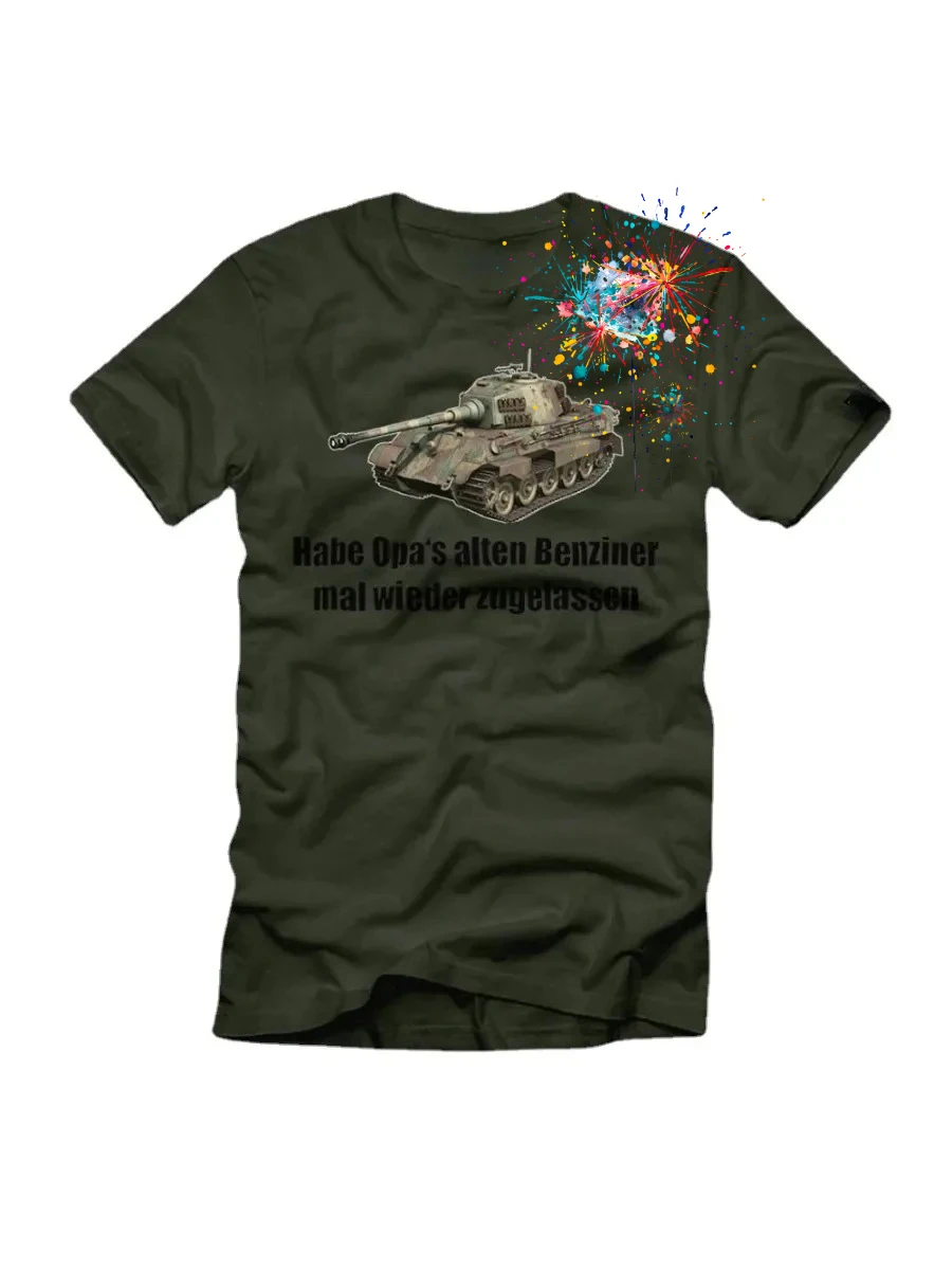 Königstiger Opas Alten Benziner Panzer Panzerkampfwagen，100%Cotton Short Sleeve O-Neck printed Mens T Shirt S-3XL.