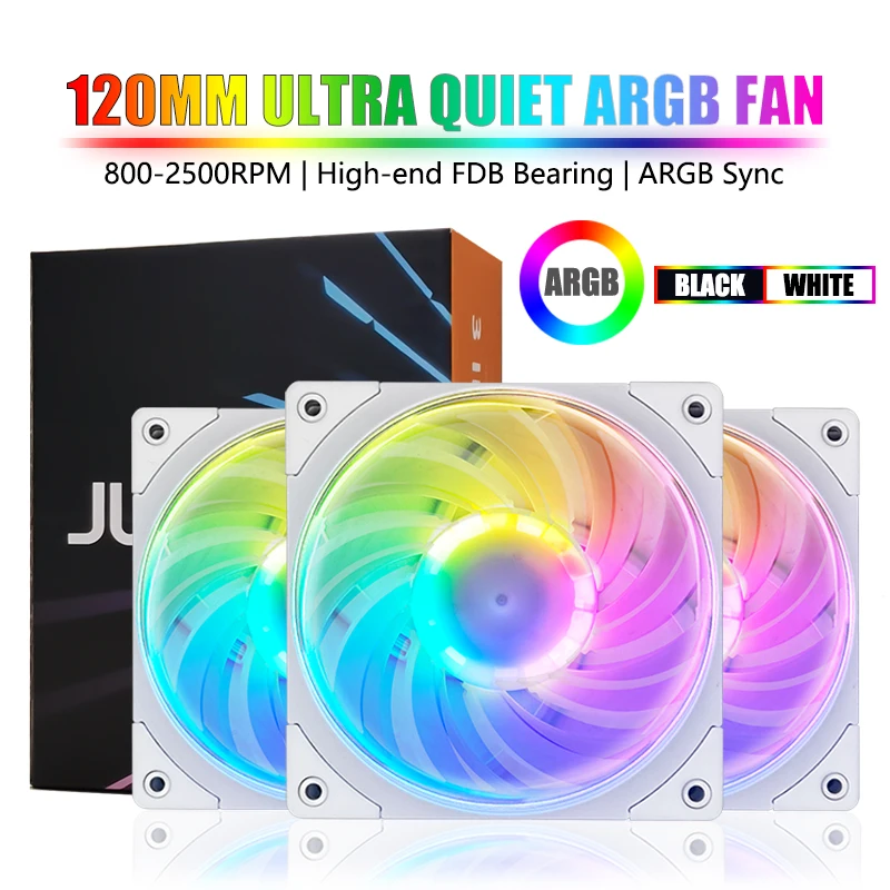 JUMPEAK 고성능 2500RPM 120mm ARGB 선풍기 저소음 FDB 베어링, 12cm RGB 팬, 컴퓨터 PC 케이스 냉각 시스템 CPU 쿨러