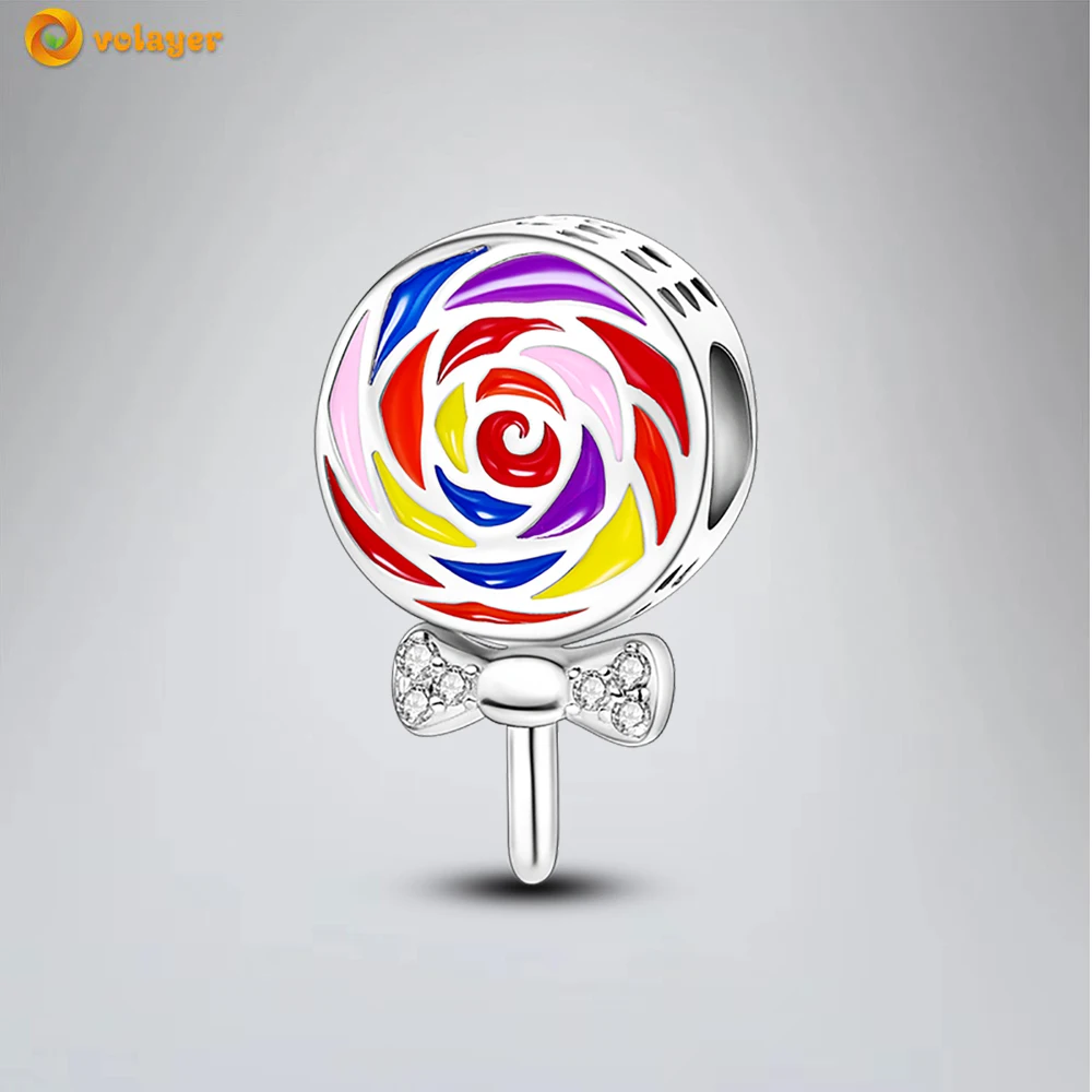 

Volayer 925 Sterling Silver Bead Rainbow Lollipop Charm fit Original Pandora Bracelets for Women DIY Jewelry Free Shipping